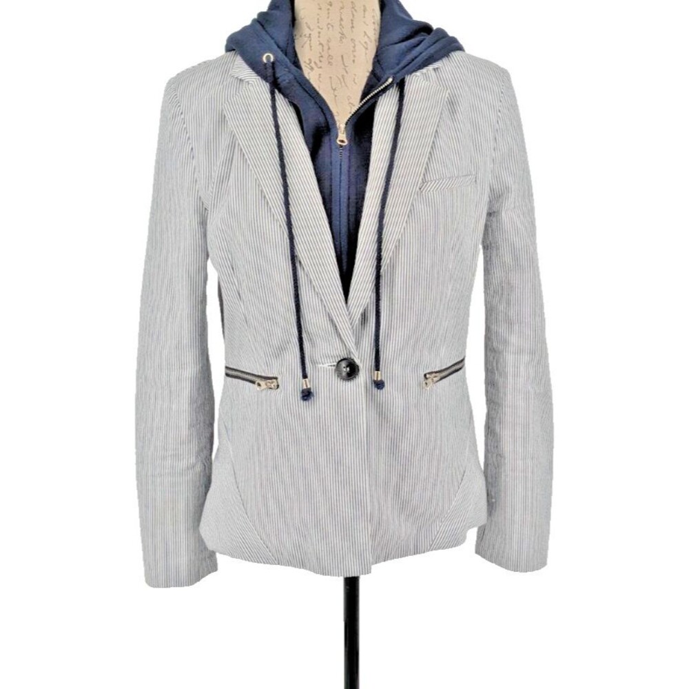 FATE Nautical Jacket SMALL Gray White Stripe Cotton New England Great Condition
